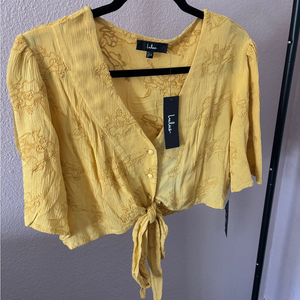 NWT Lulus Delightful Darling Floral Embroidered Tie-front Boho Festival Crop Top - Picture 3 of 3